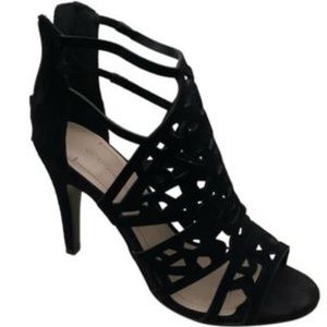 BCBG Black 4" Suede Cage Heels